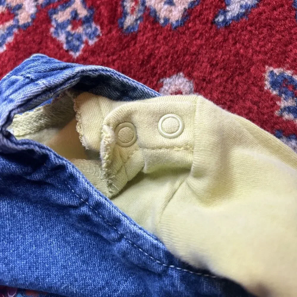 Vintage 90s Y2K Childrens Place Denim Baby Girl Dress Set 6-9 Months Flowers